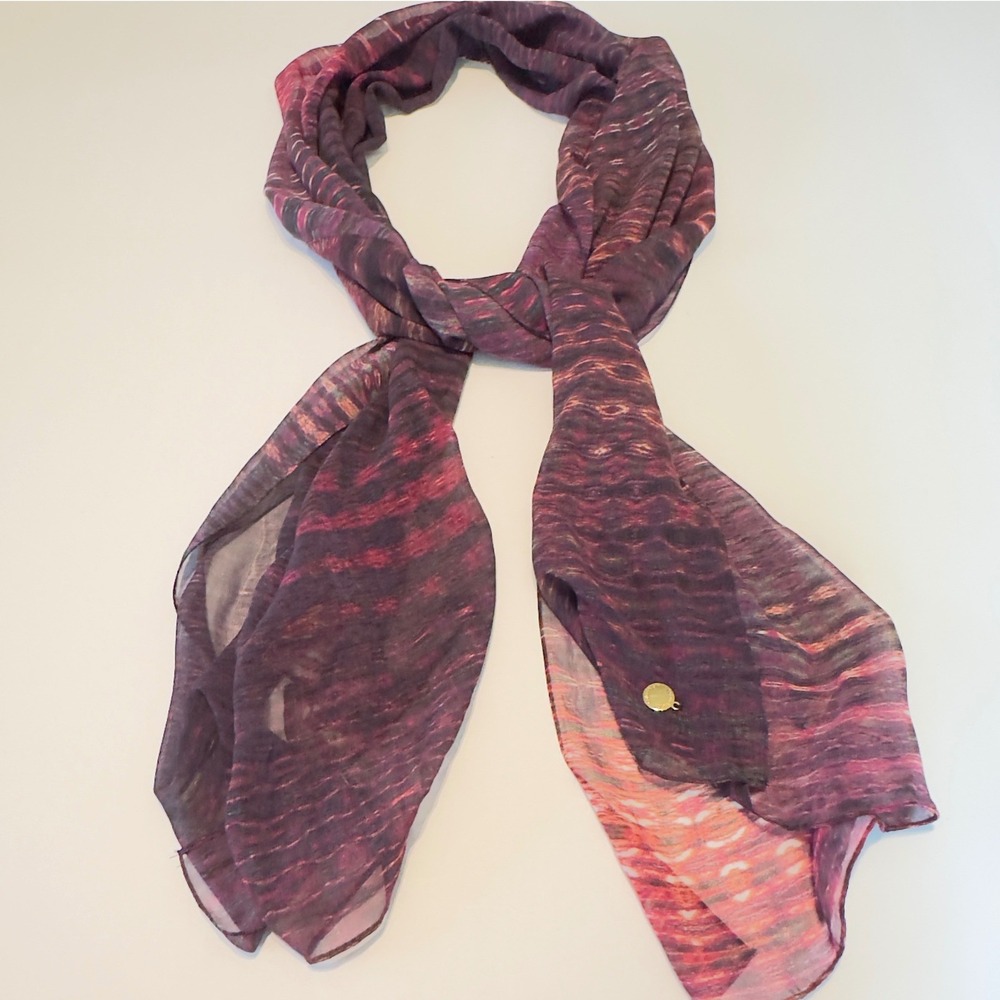 Calvin Klein Scarf Purple Abstract Ikat Sheer Lightweight Wrap OS 72x21 Bohemian